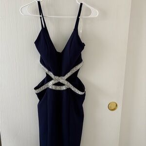 Windsor Navy Blue Backless Dress with Silver Details